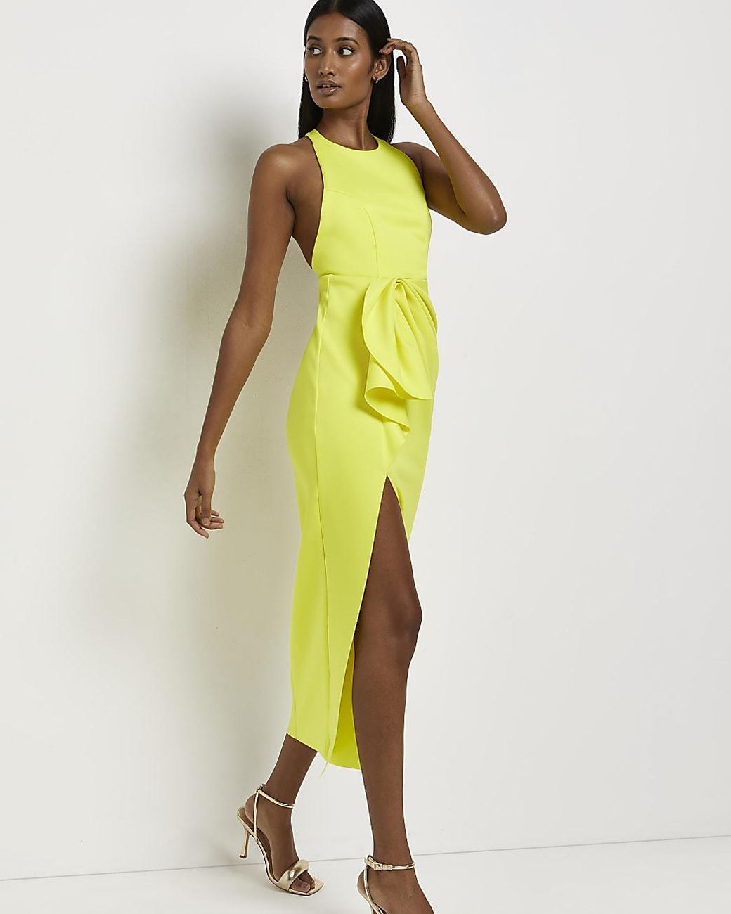 River Island Yellow Gathered Bodycon 