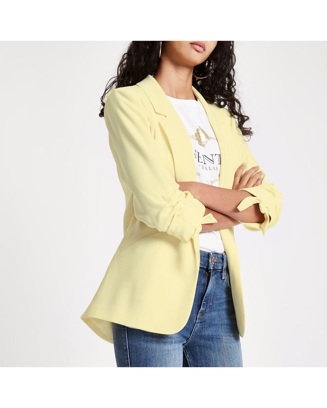 River Island Light Ruched Sleeve Blazer in Yellow Lyst Canada
