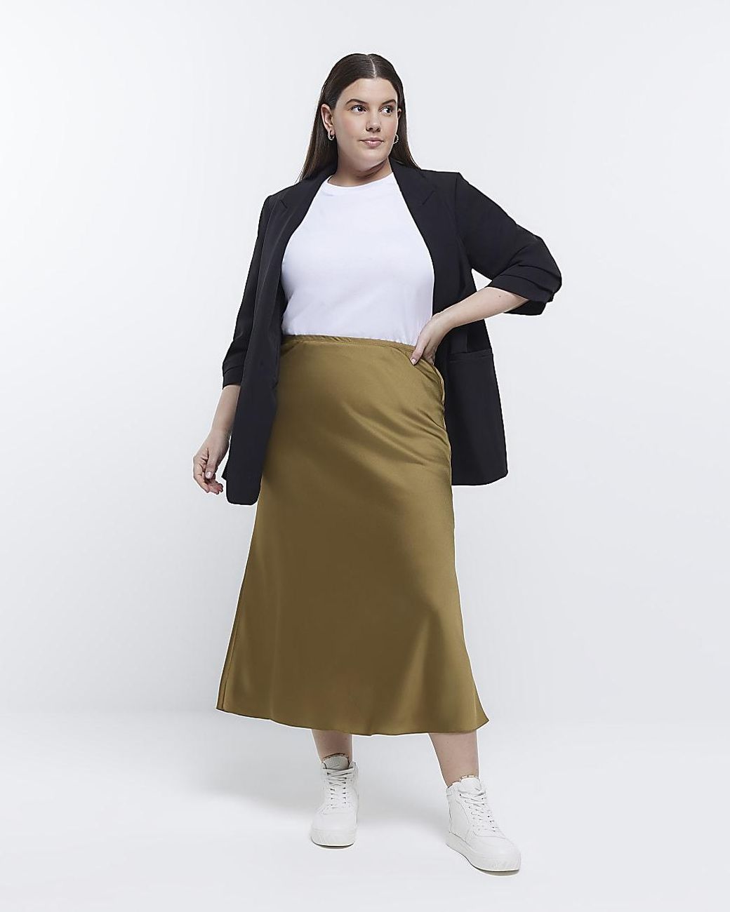 Satin midi top skirt khaki