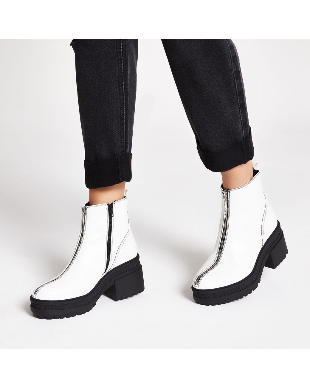 mechanisme worst Extractie River Island White Chunky Zip Front Ankle Boots | Lyst