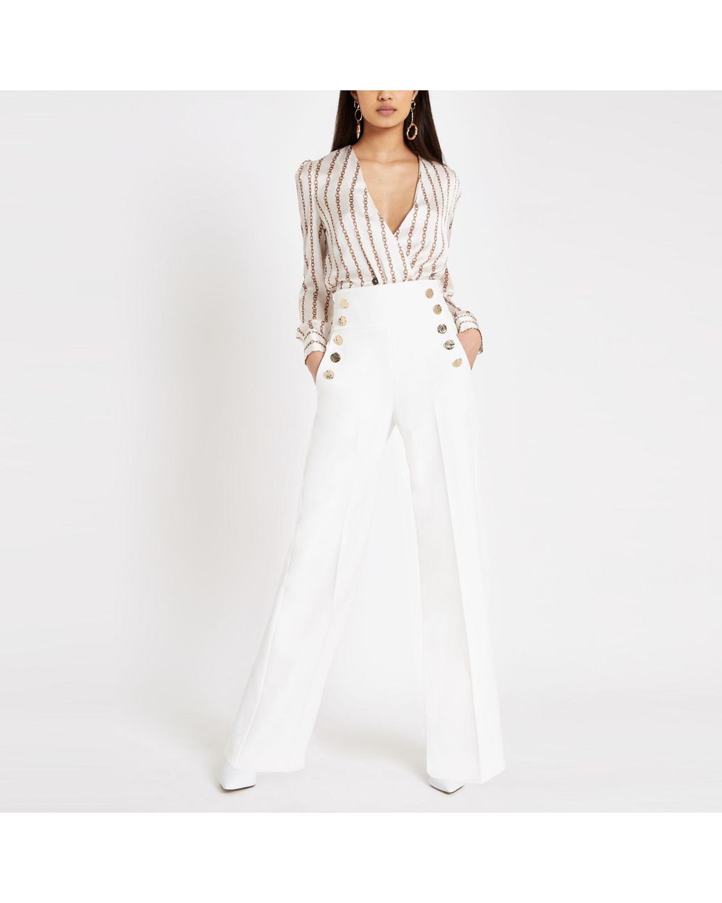 River Island Pleated Wide Leg Trousers 