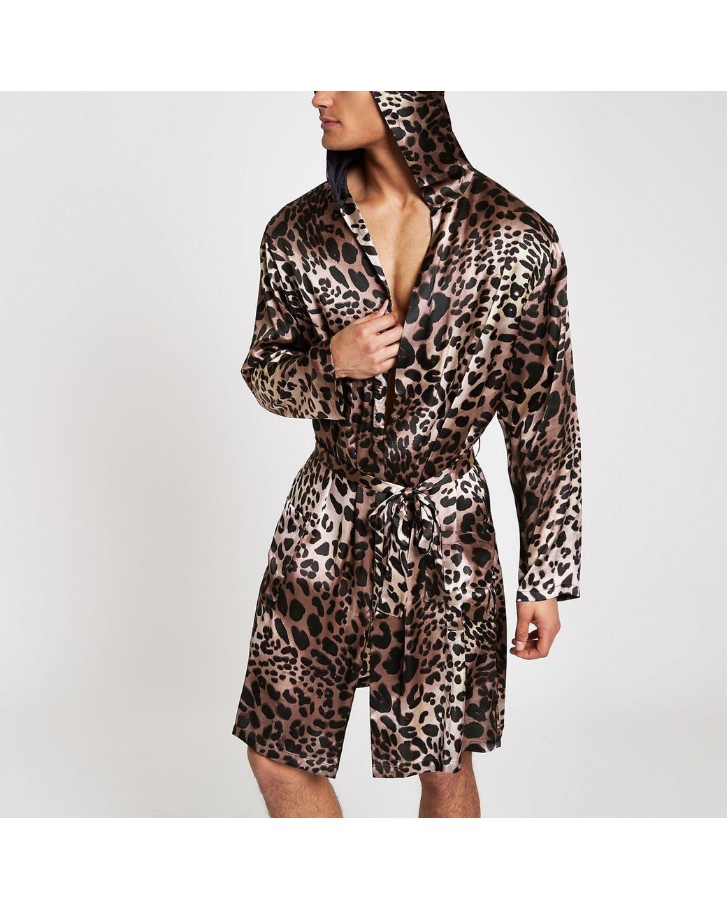 River Island Brown Leopard Print Sateen Robe for Men | Lyst