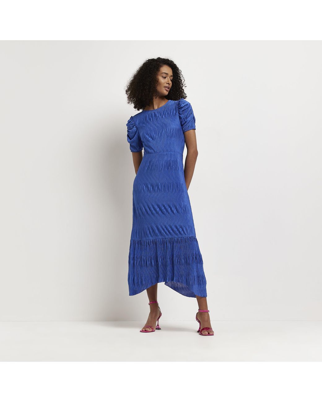 River Island Plisse Shift Midi Dress in Blue Lyst UK