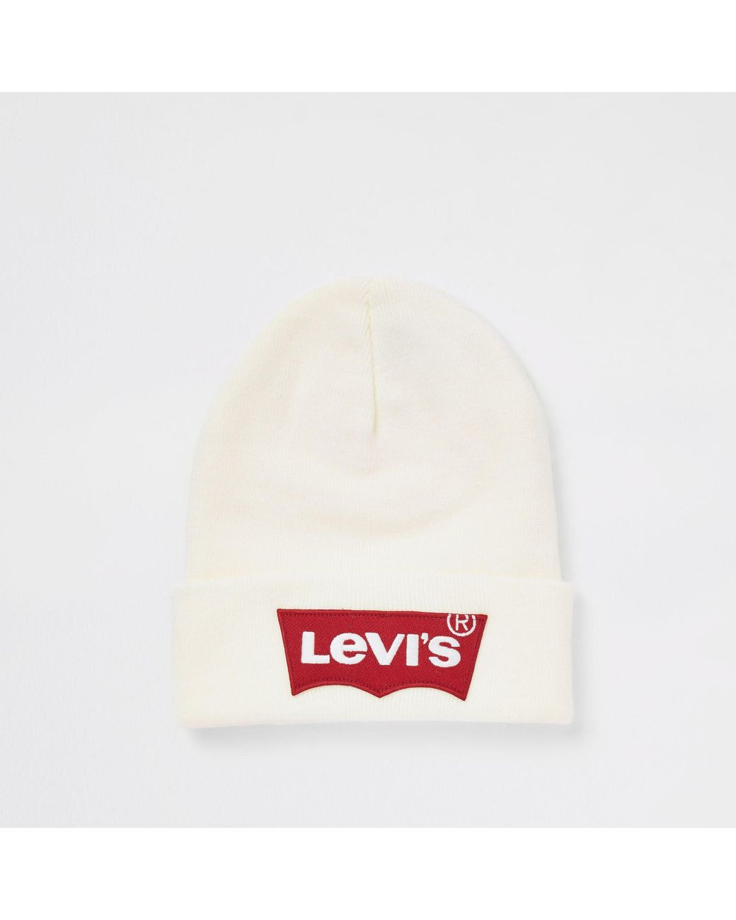 Levi's White Ribbed Knit Beanie Hat for 