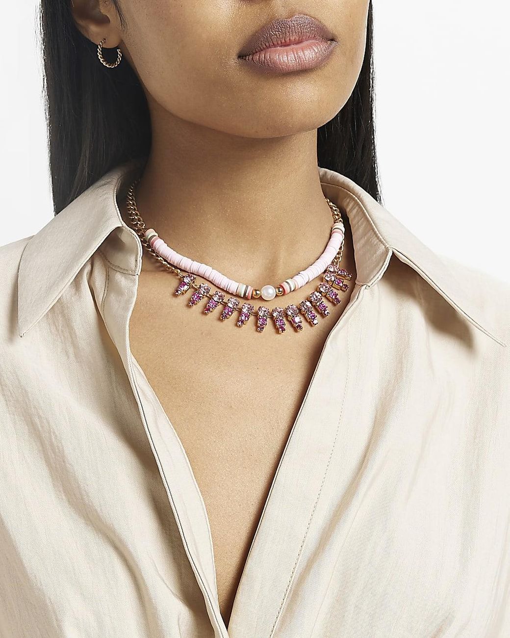 River Island Pink Beaded Crystal 