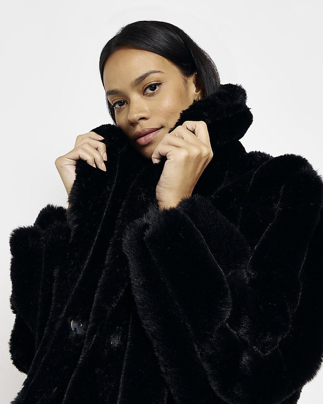 River Island Faux Fur Panelled Coat in Black Lyst