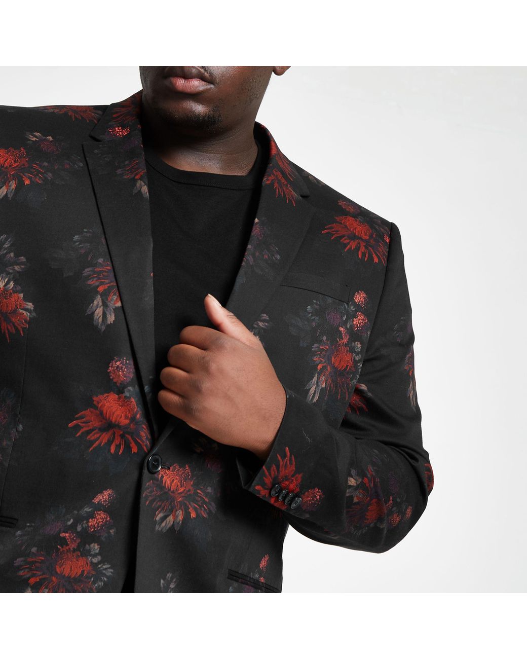 River Island Big And Tall Black Floral Suit Jacket for Men | Lyst