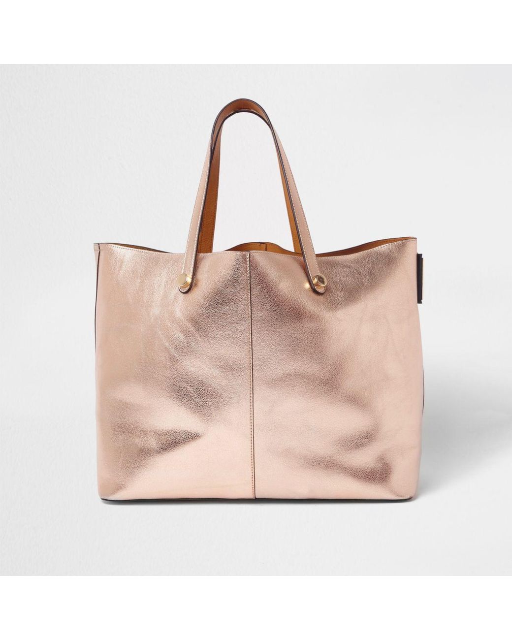 River Island Rose Gold Metallic Beach Tote Bag Rose Gold Metallic