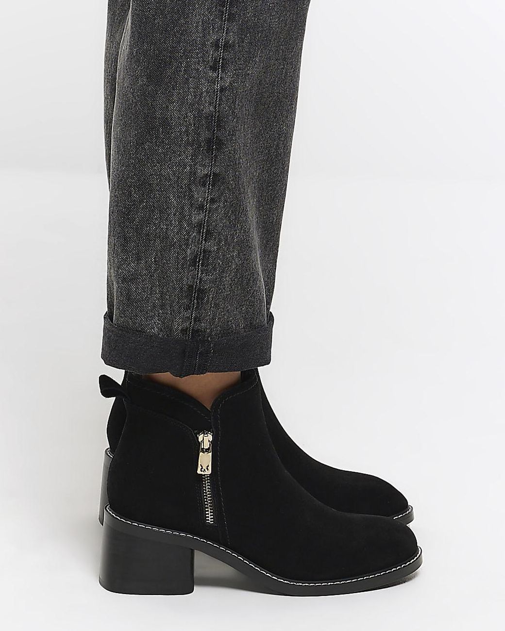 River Island Black Suede Heeled Ankle Boots