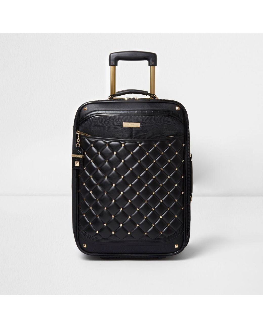 River Island Black Quilted Studded Cabin Suitcase | Lyst