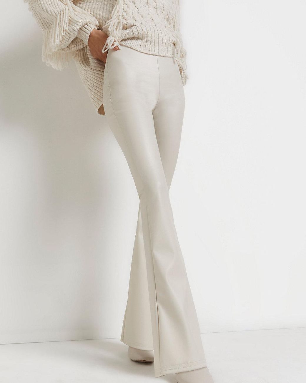 River Island Cream Matt Coated Flared 