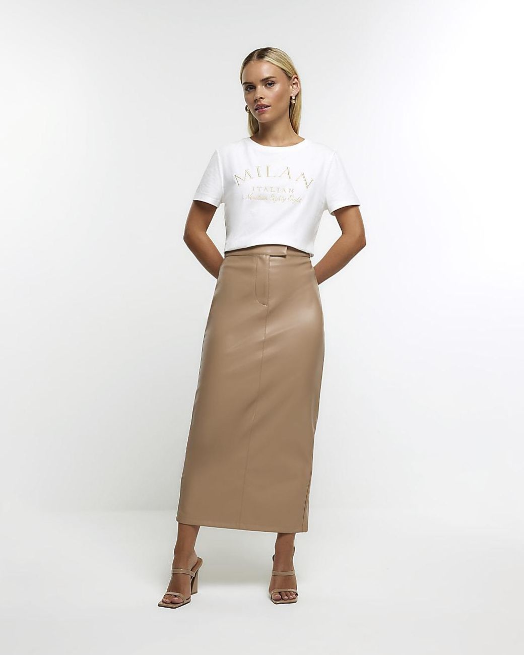 Leather midi 2024 skirt petite