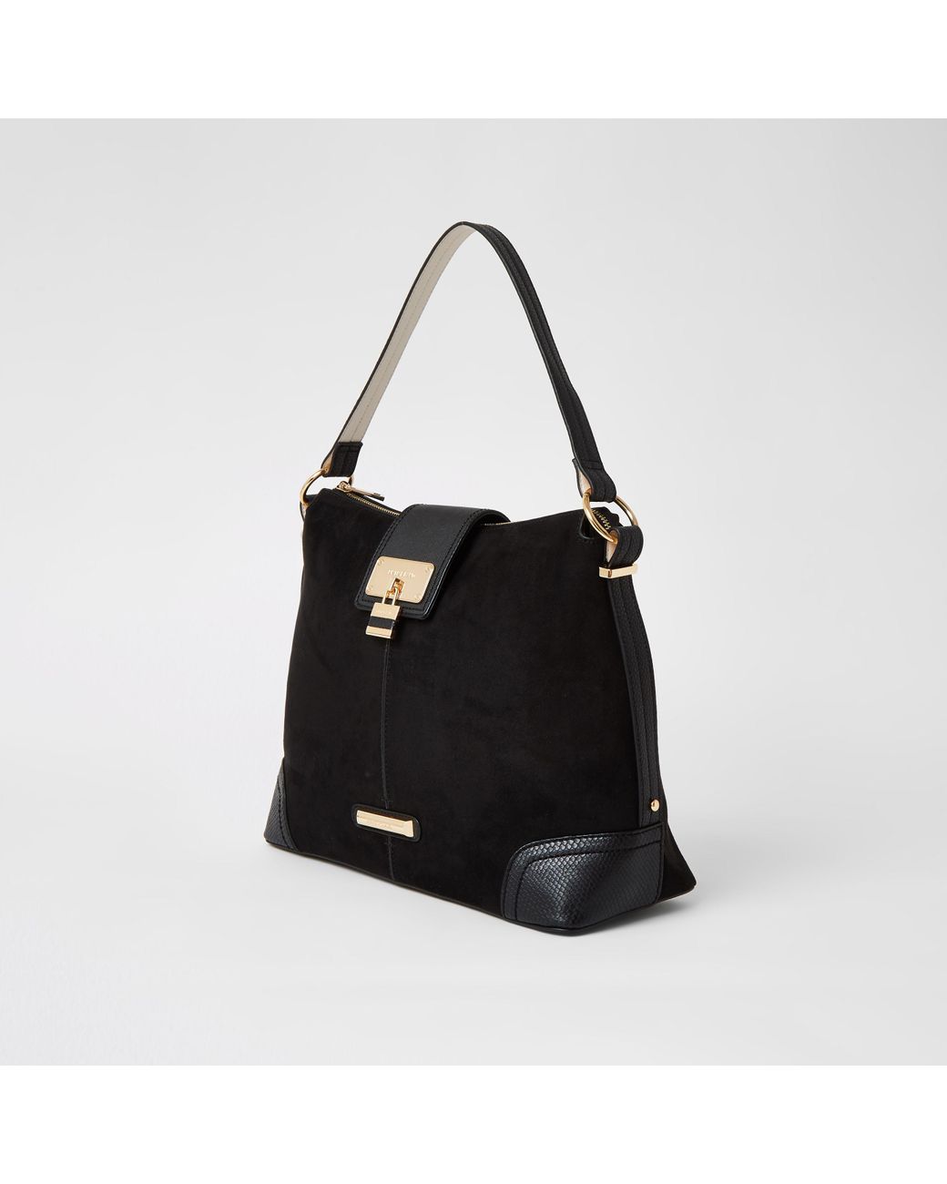 Black faux suede slouch handbag