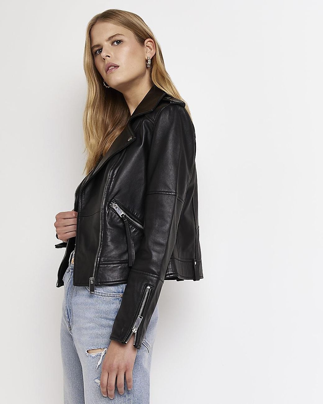 River Island Real Leather Biker Jacket in Black Lyst UK