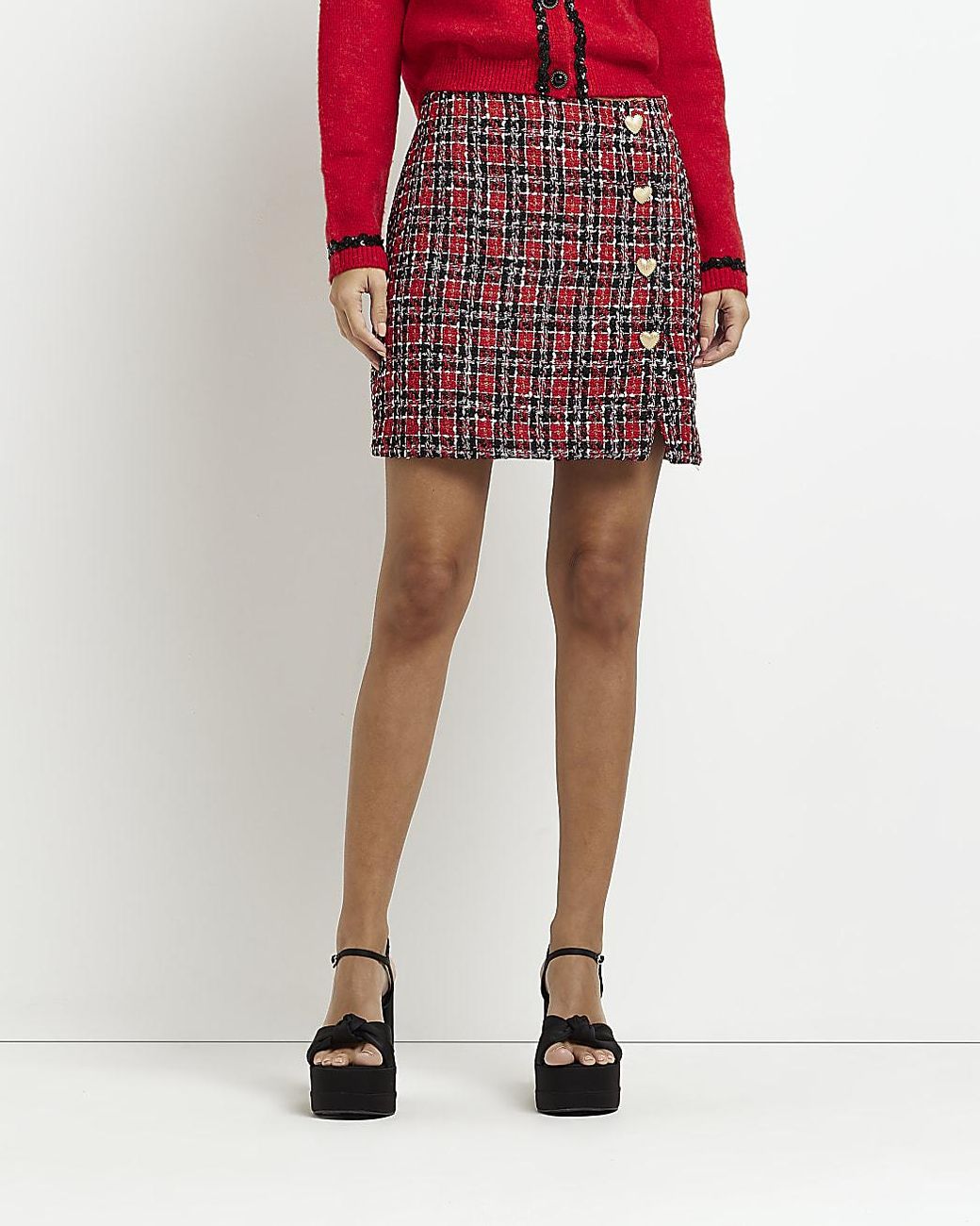 Red faux leather mini skirt  River Island