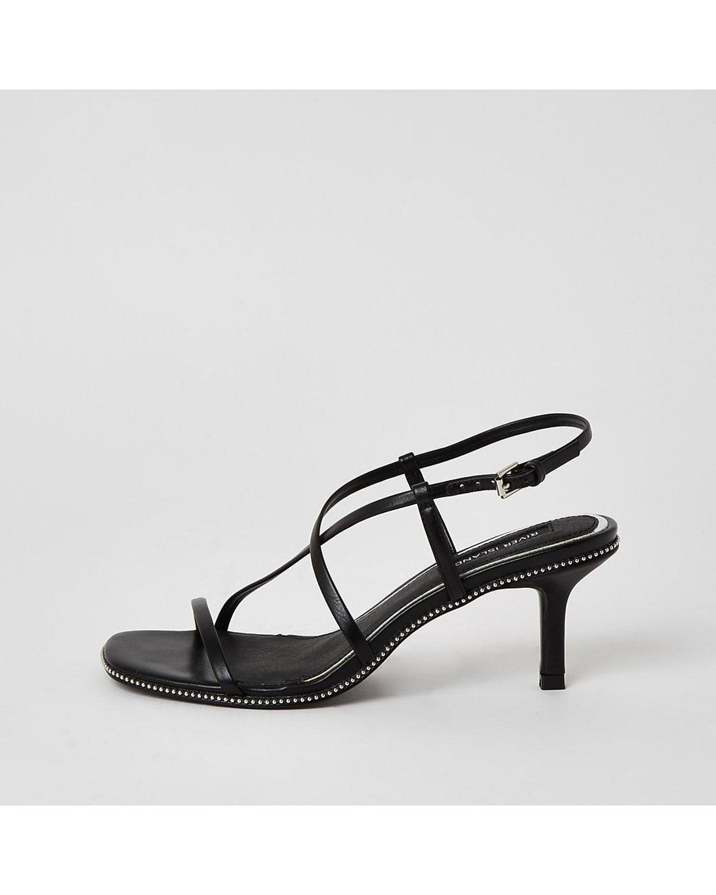 River Island Black Beaded Strappy Low Heel Sandals | Lyst