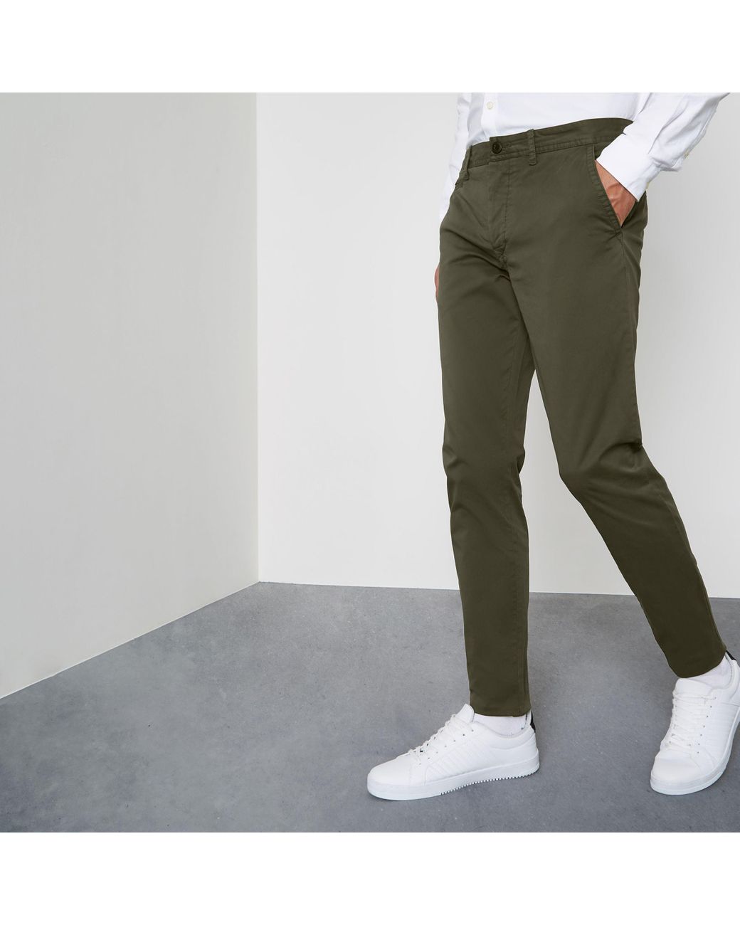 River Island Dark Super Skinny Chino Trousers in Green for Men | Lyst