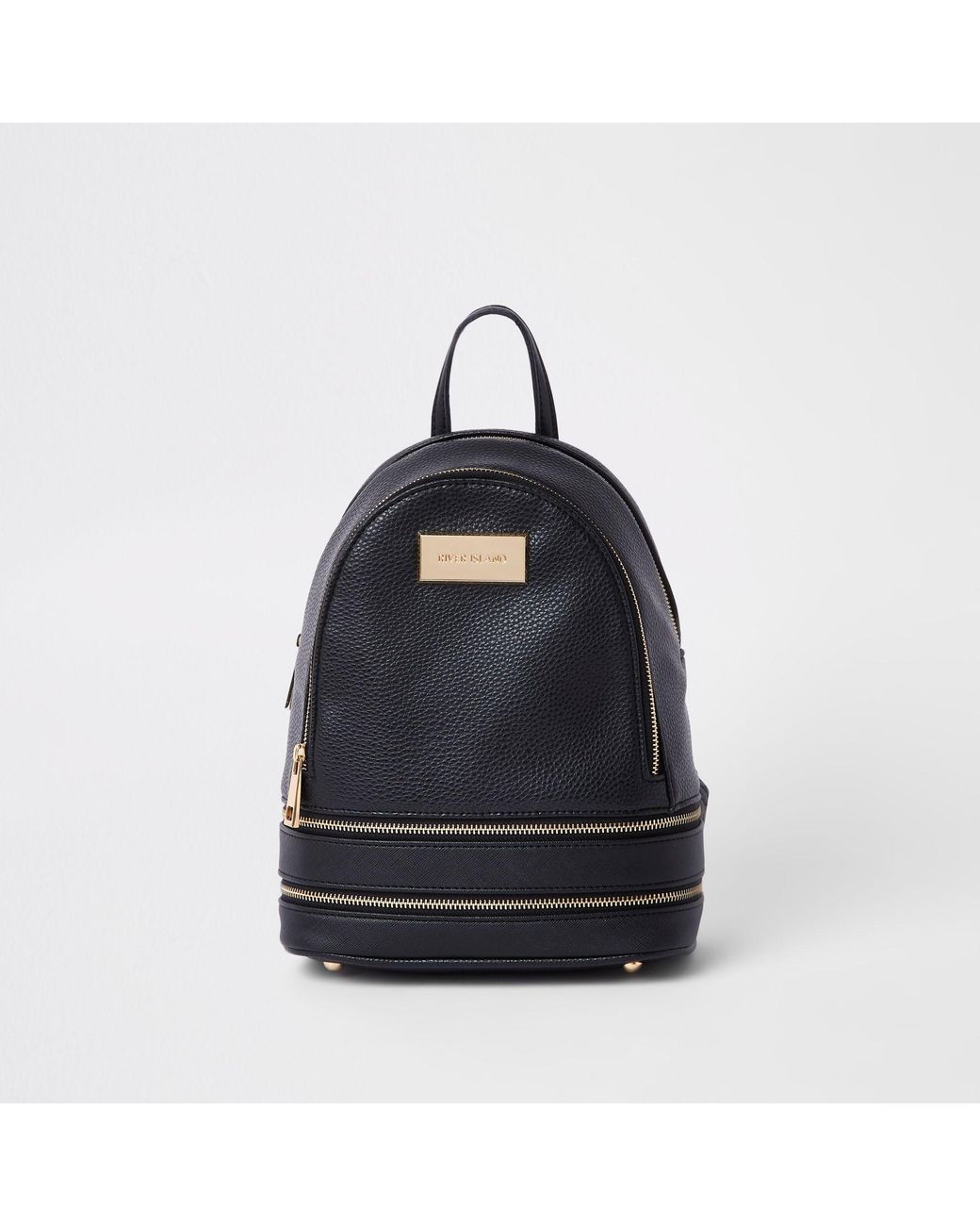 River Island Double Zip Bottom Mini Backpack in Black | Lyst