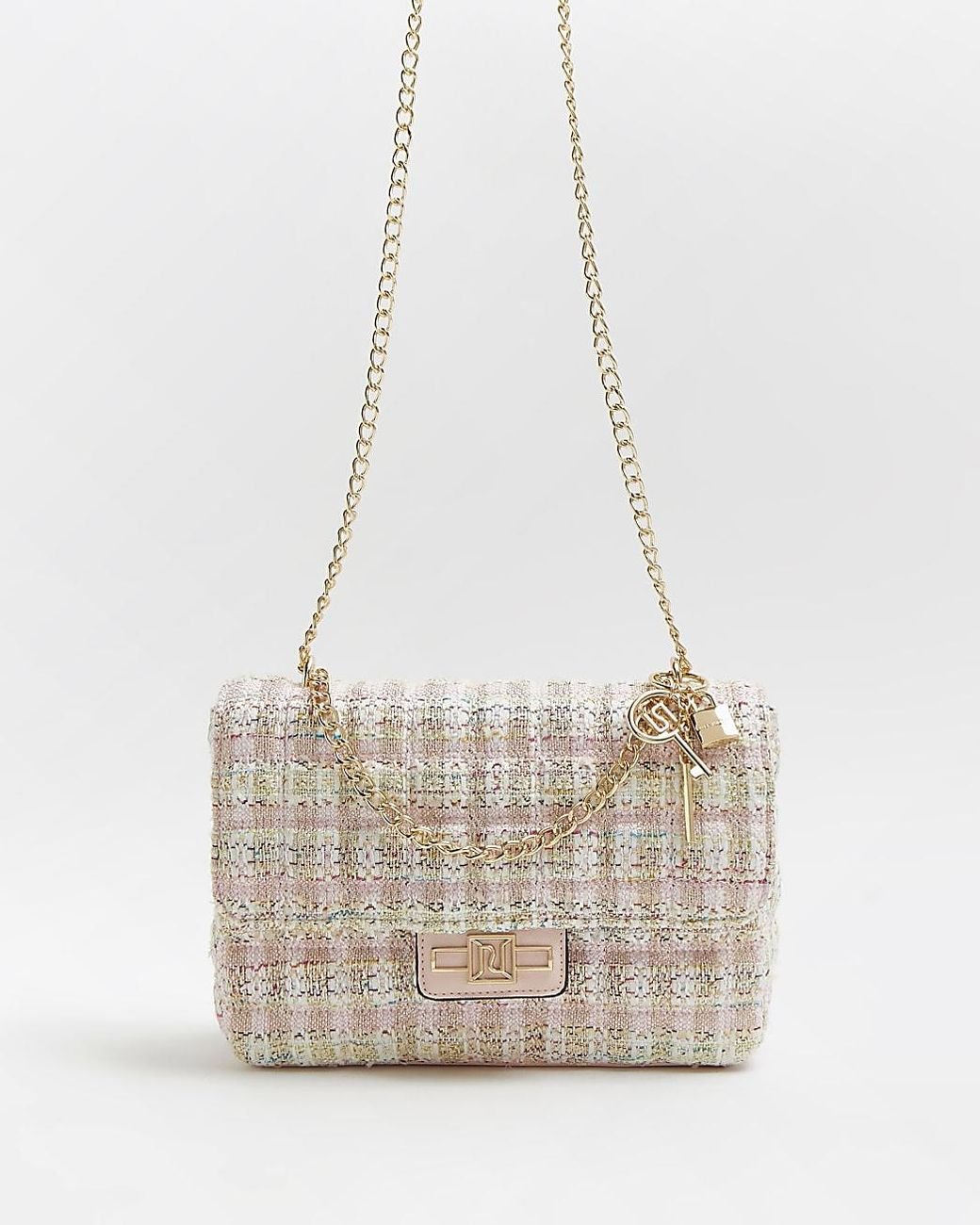 River Island Pink Boucle Quilted Shoulder Bag | Lyst