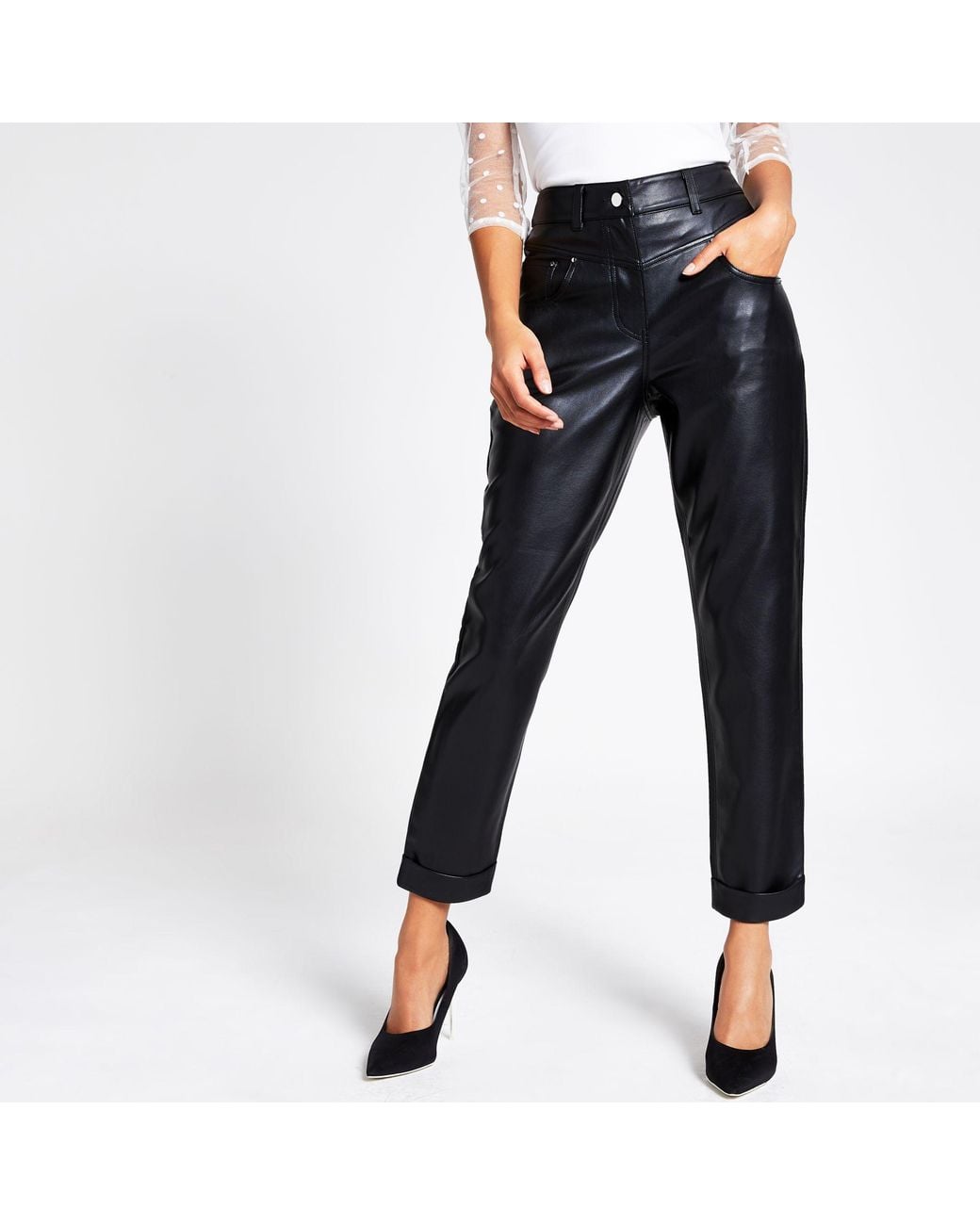 River Island Faux Leather Mom Trousers 