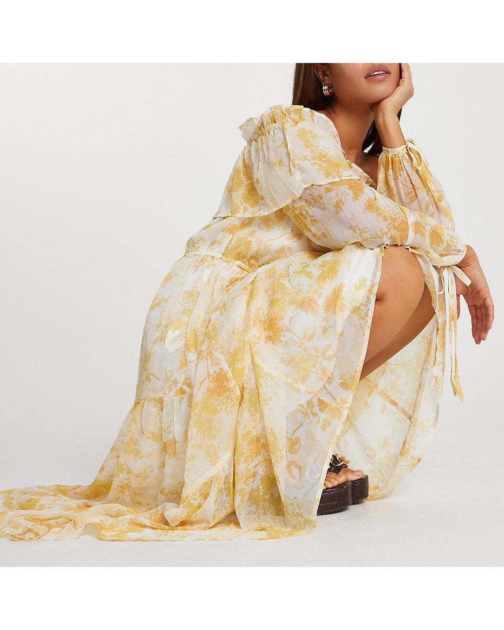 river island yellow frill dress