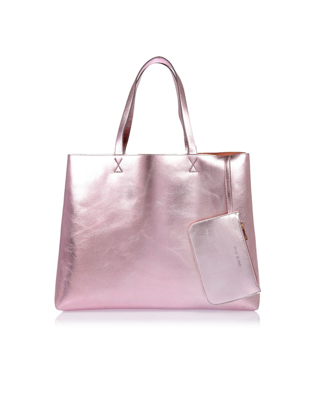 River Island Rose Gold Metallic Beach Tote Bag Rose Gold Metallic Beach Tote  Bag in Pink