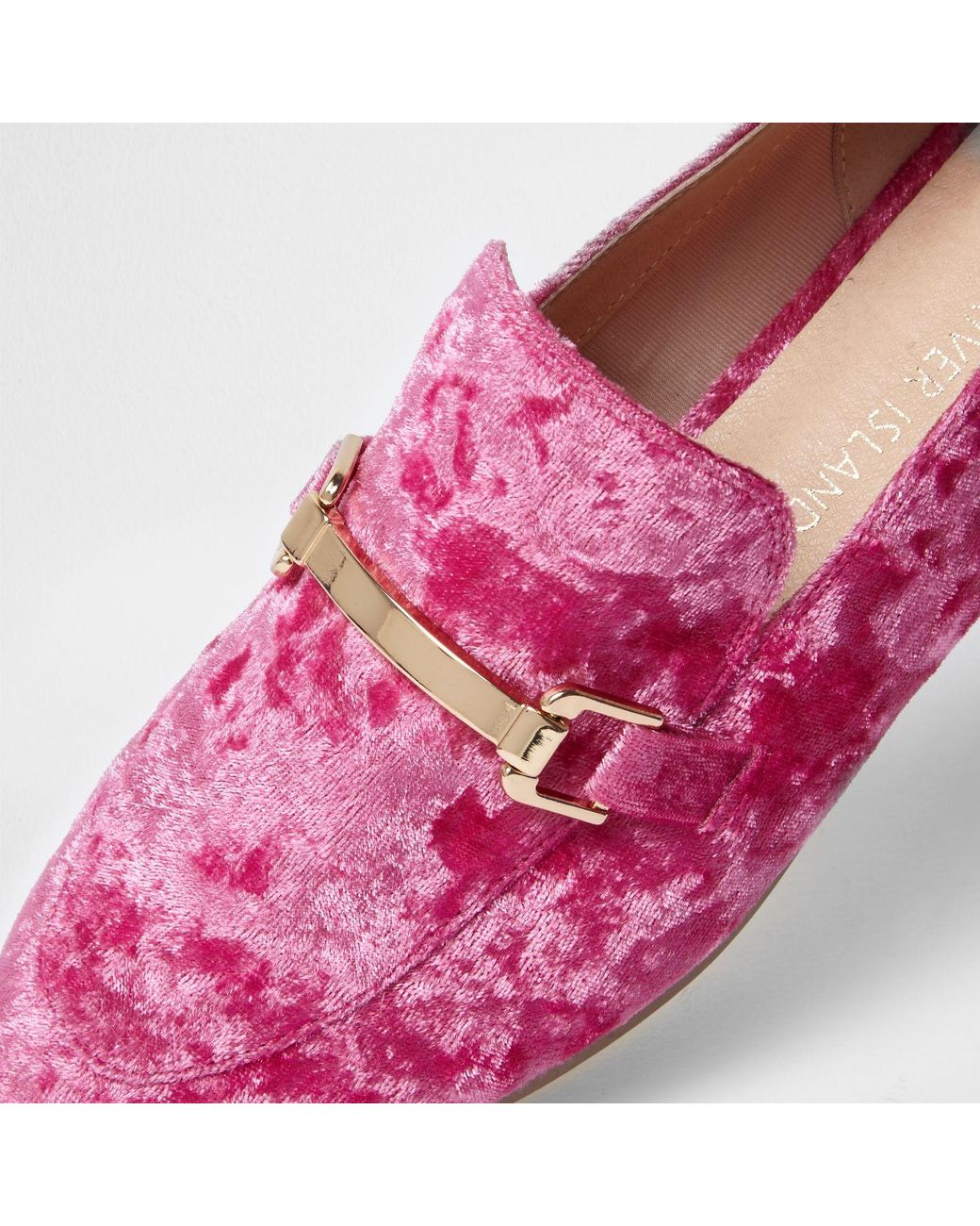 River Island Bright Pink Velvet Loafers | Lyst