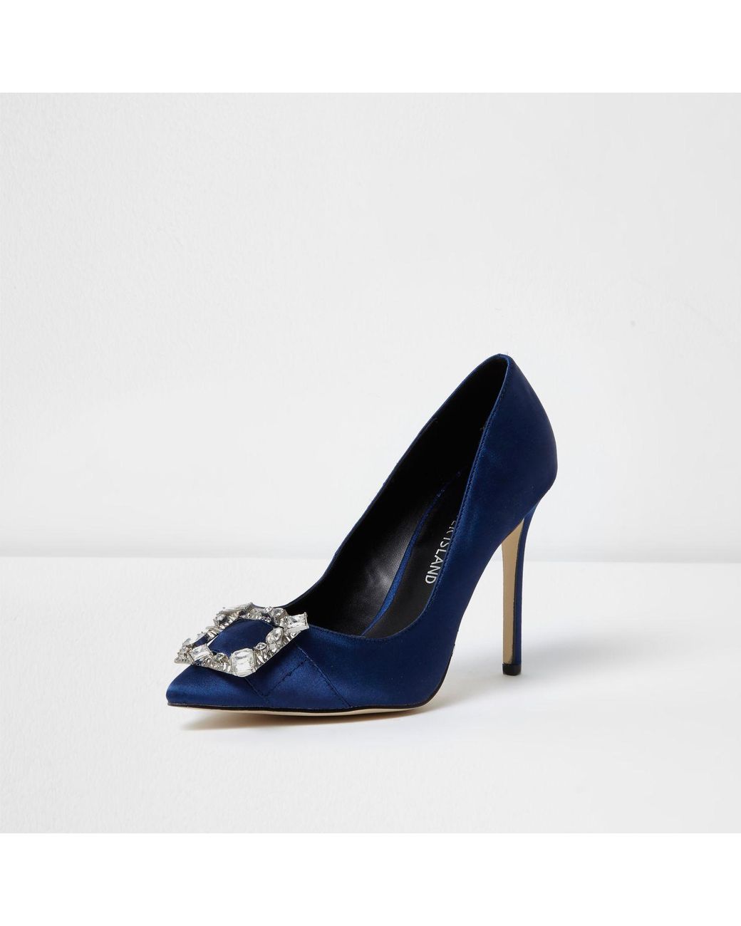 Blue satin cheap court shoes