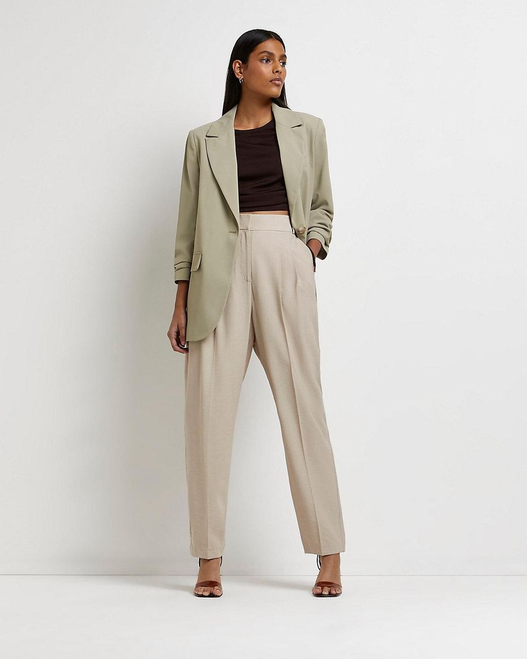 khaki longline blazer