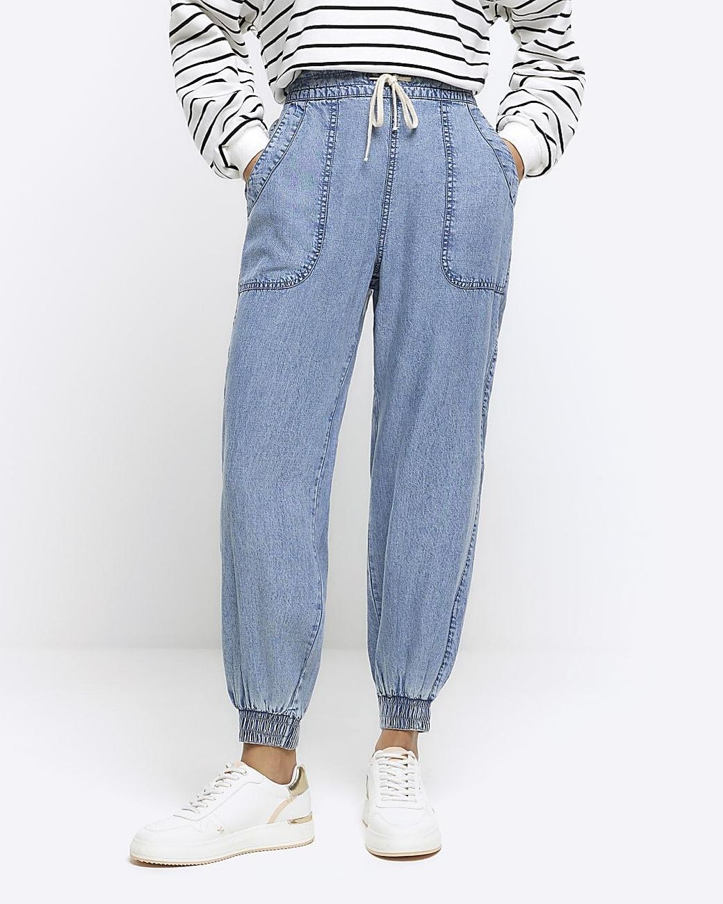 River Island Blue Lyocell Cuffed Joggers | Lyst UK