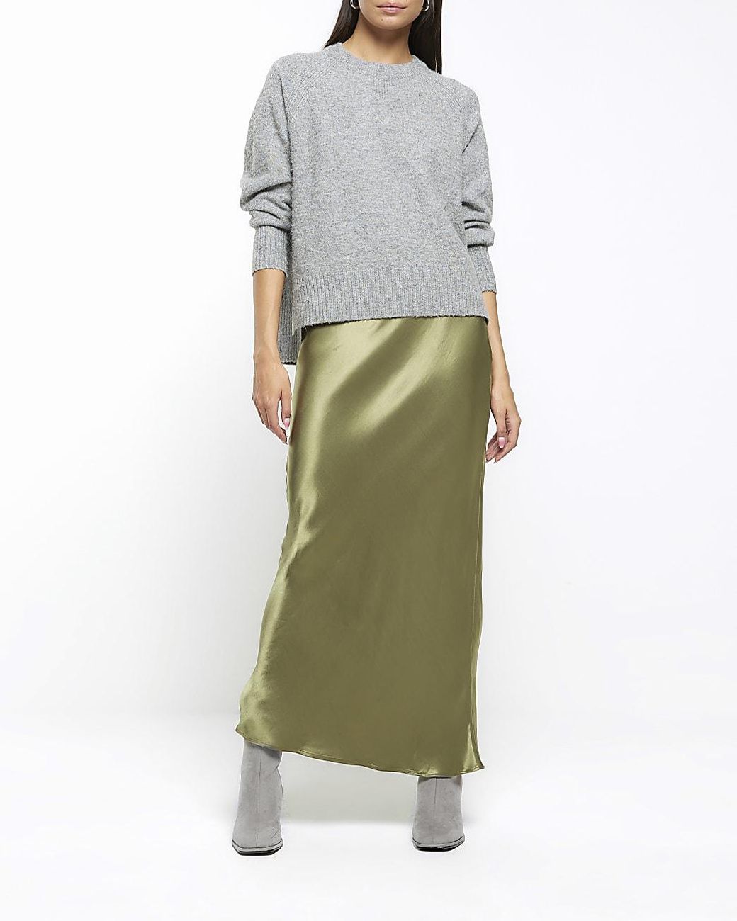 River Island Khaki Satin Maxi Skirt in Green Lyst UK