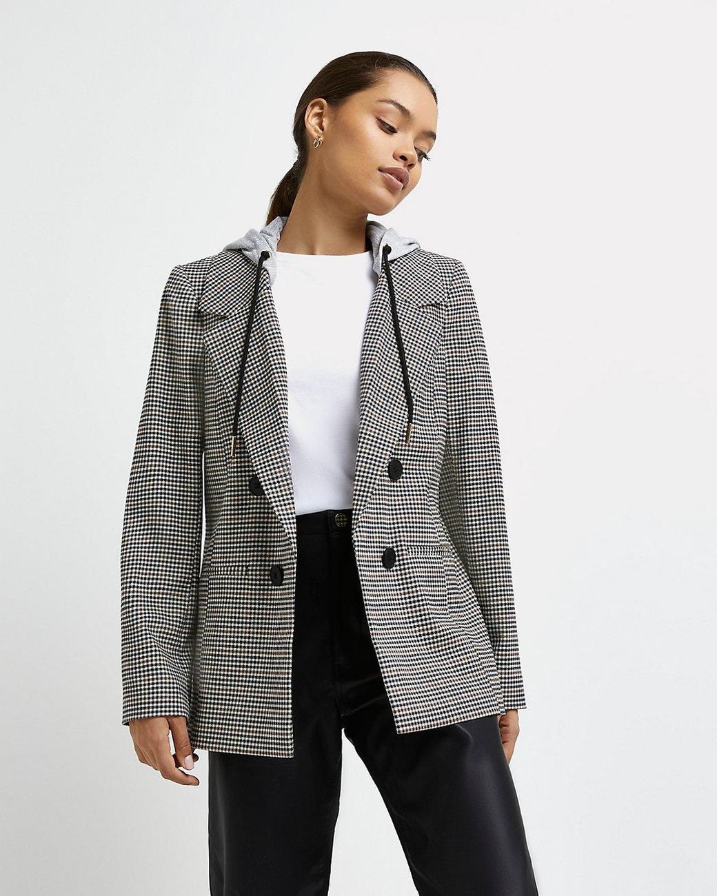 petite check blazer