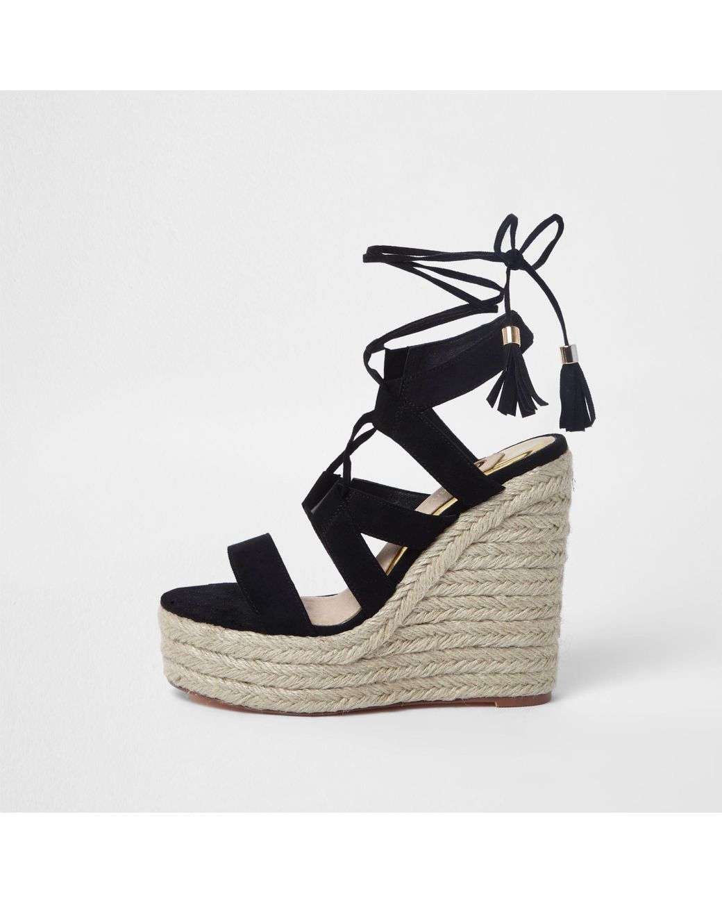 River Island Laceup Espadrille Wedges Sandals in Black Lyst Canada