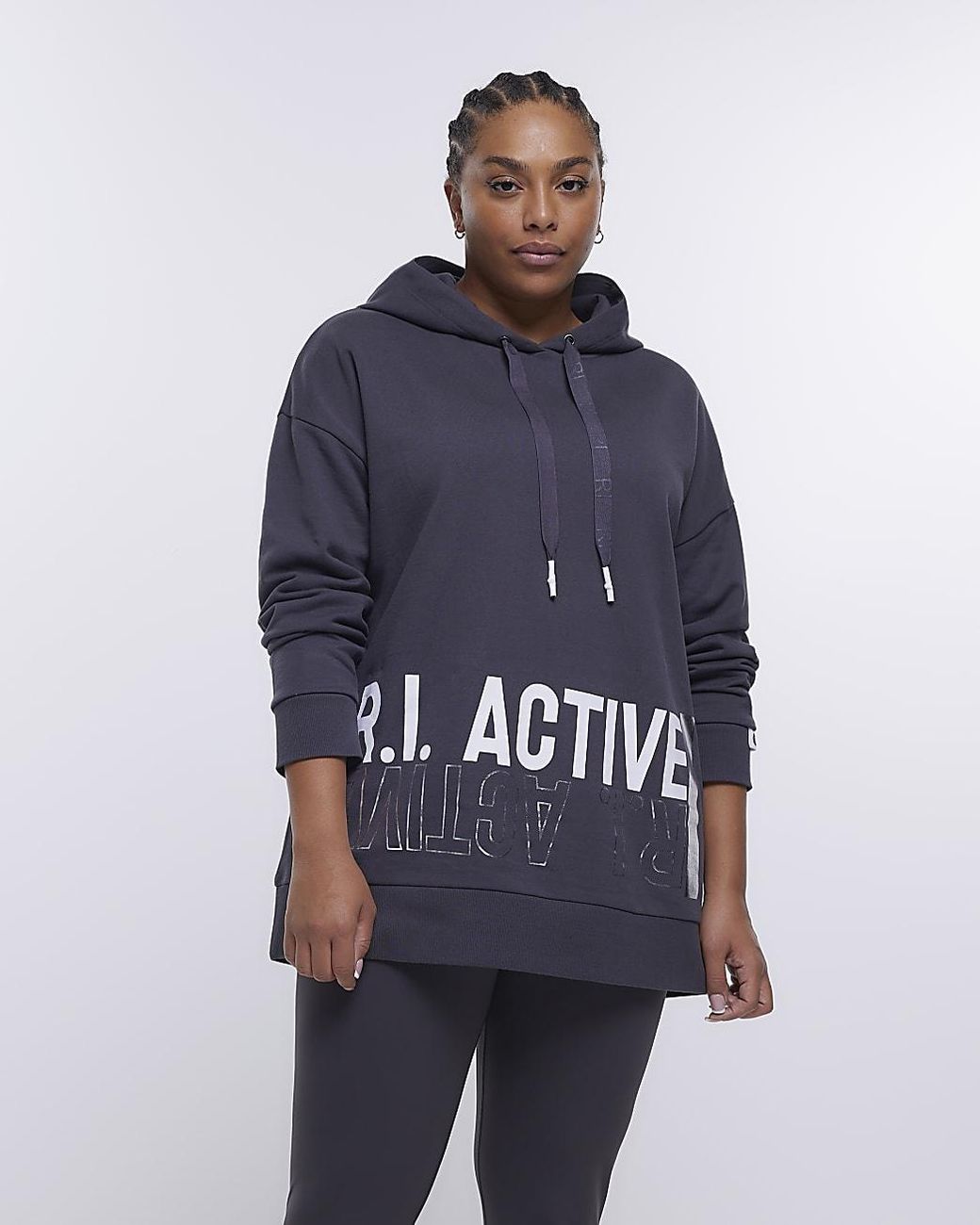 River Island Plus Grey Ri Active Hoodie in Blue | Lyst UK