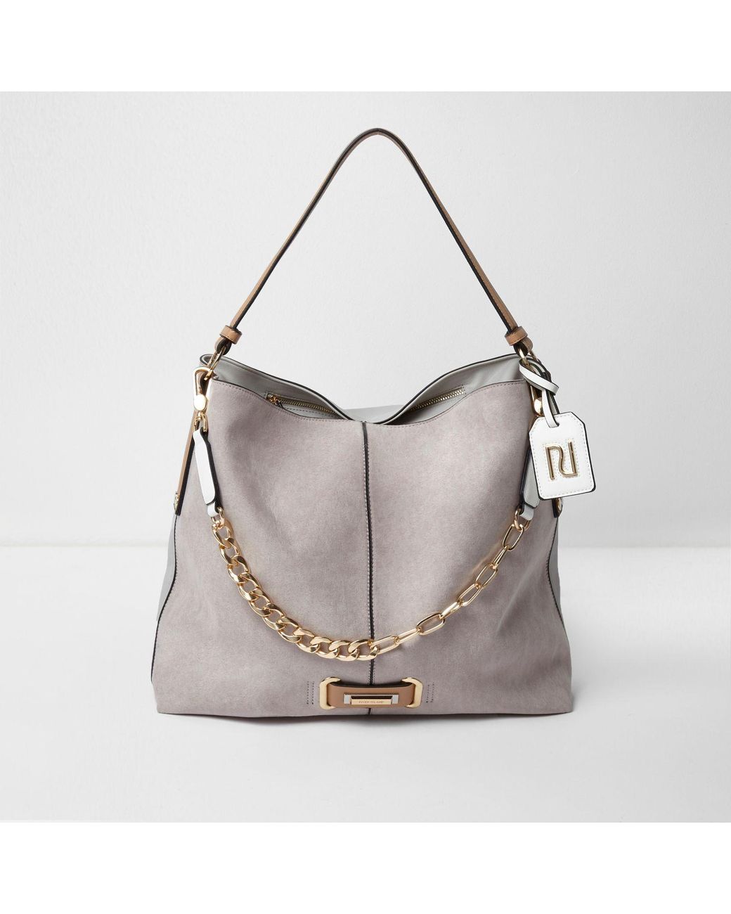 River Island Grey Chain Front Slouch Underarm Bag in Grey | Lyst UK