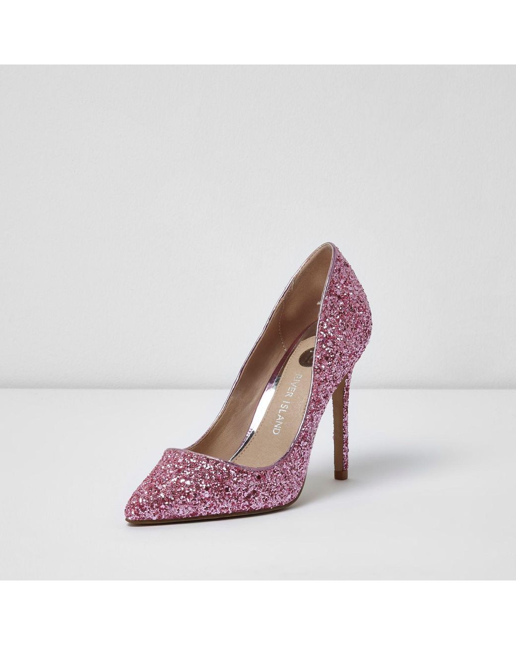 River Island Pink Glitter Court Shoes | Lyst