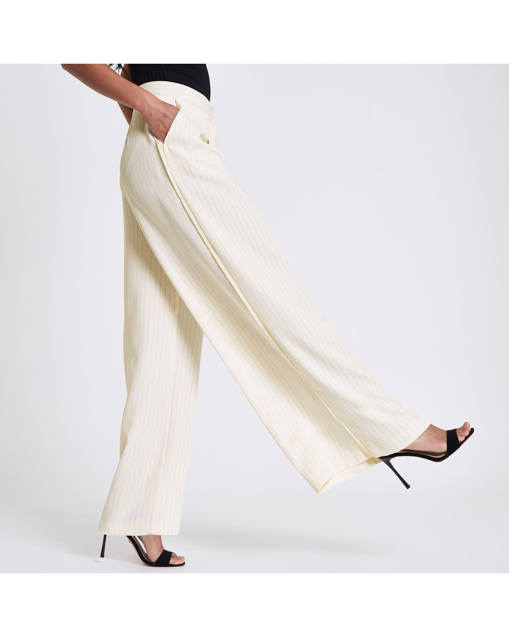 Synthetic Stripe Wide Leg Trousers 