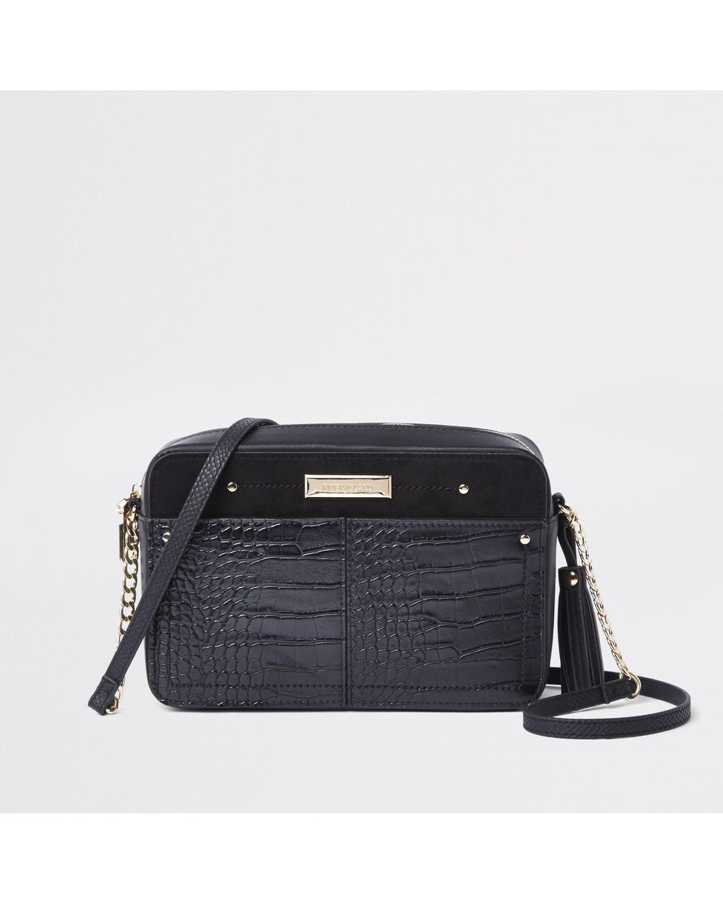 River Island Croc Embossed Boxy Cross Body Bag in Black Lyst UK