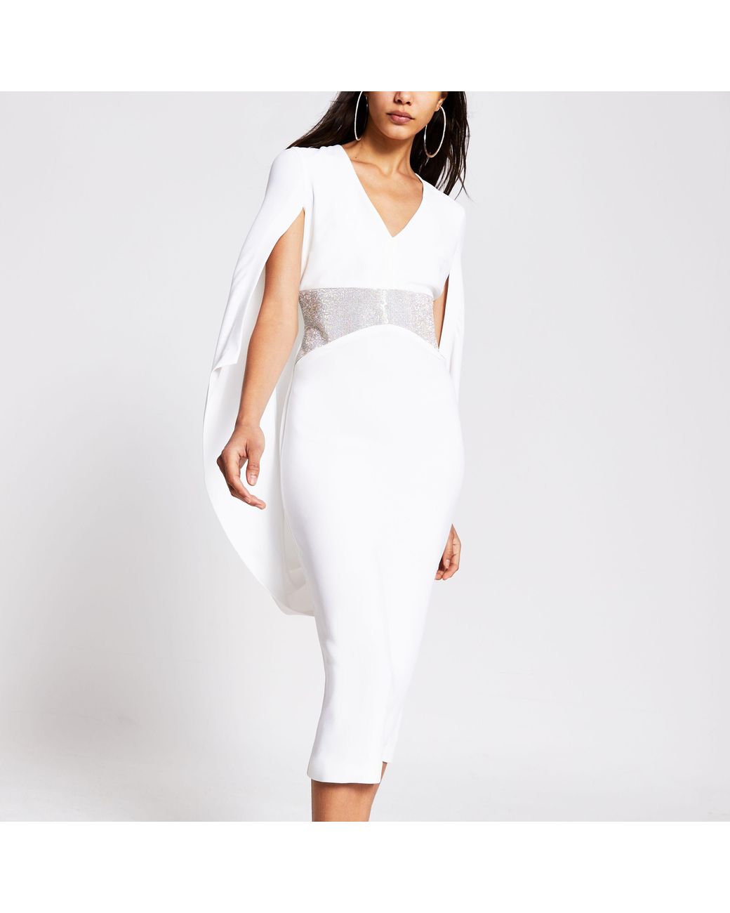 River island bodycon dress with best sale tie neck in white