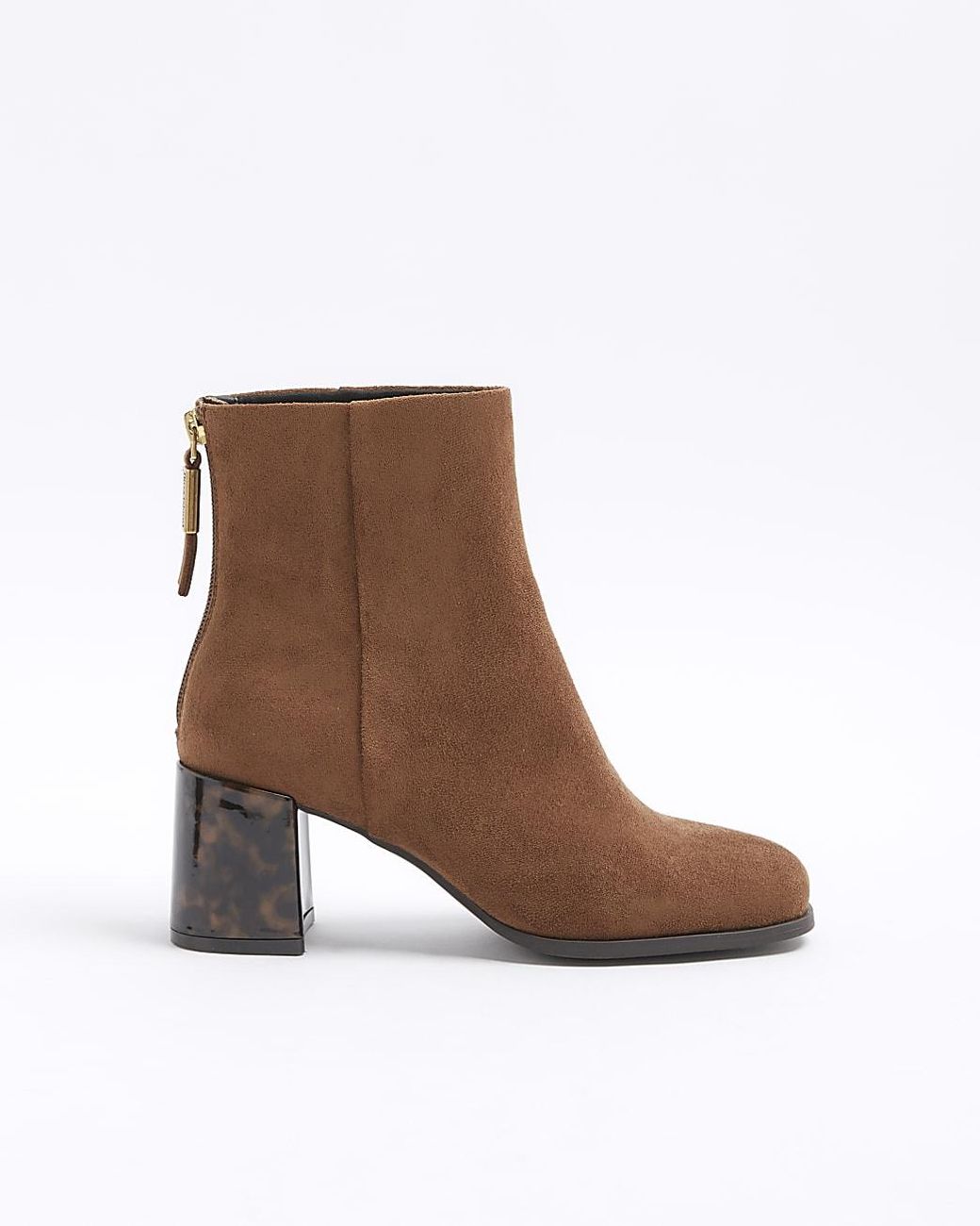 River Island Suedette Block Heeled Boots in Brown Lyst UK