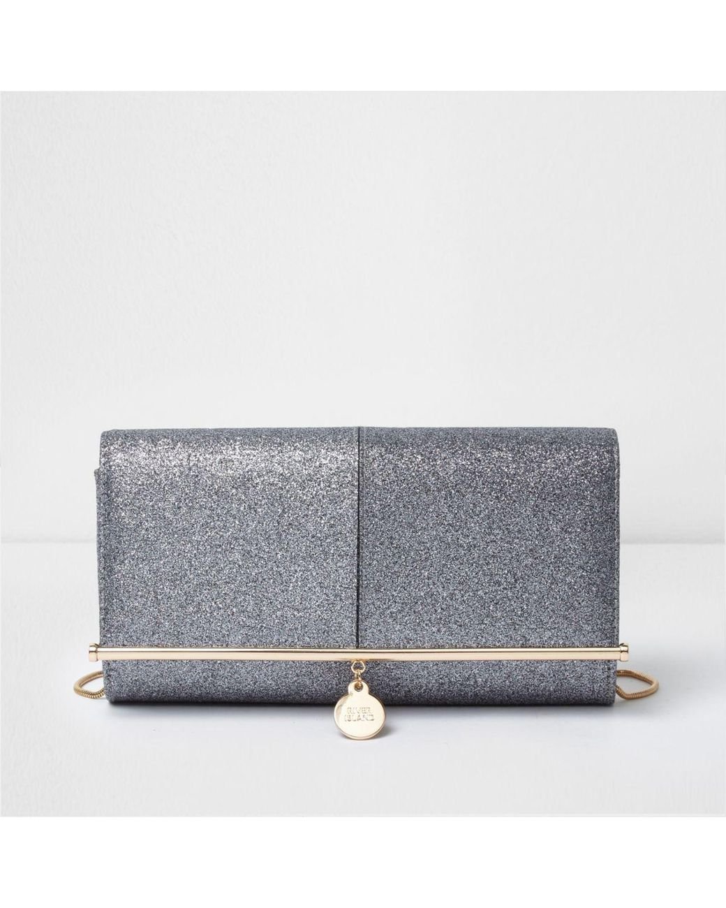 Grey glitter top clutch bag