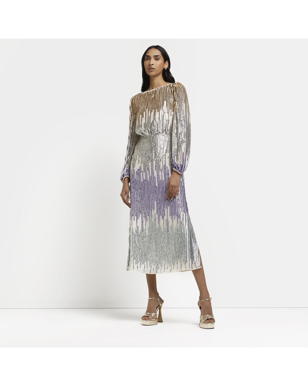 River Island Purple Ombre Sequin Midi Dress Lyst Canada