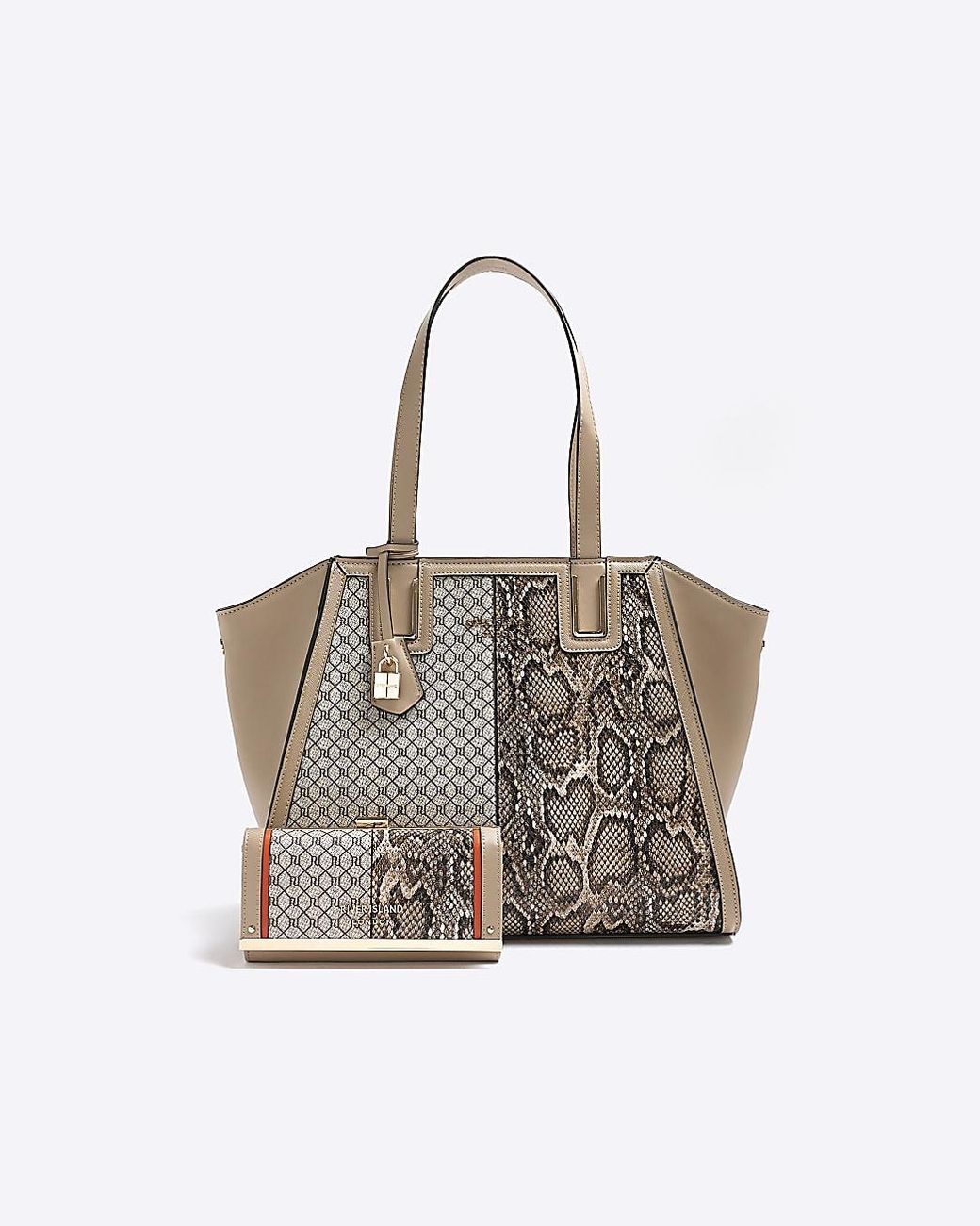 River Island Animal Print Tote Bag And Purse in Gray | Lyst