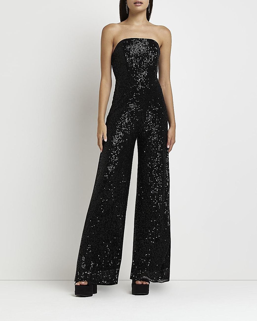 River Island Black Sequin Bandeau Jumpsuit Lyst