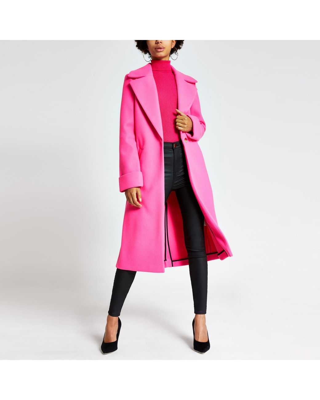 River Island Bright Pink Single Breasted Longline Coat | Lyst UK