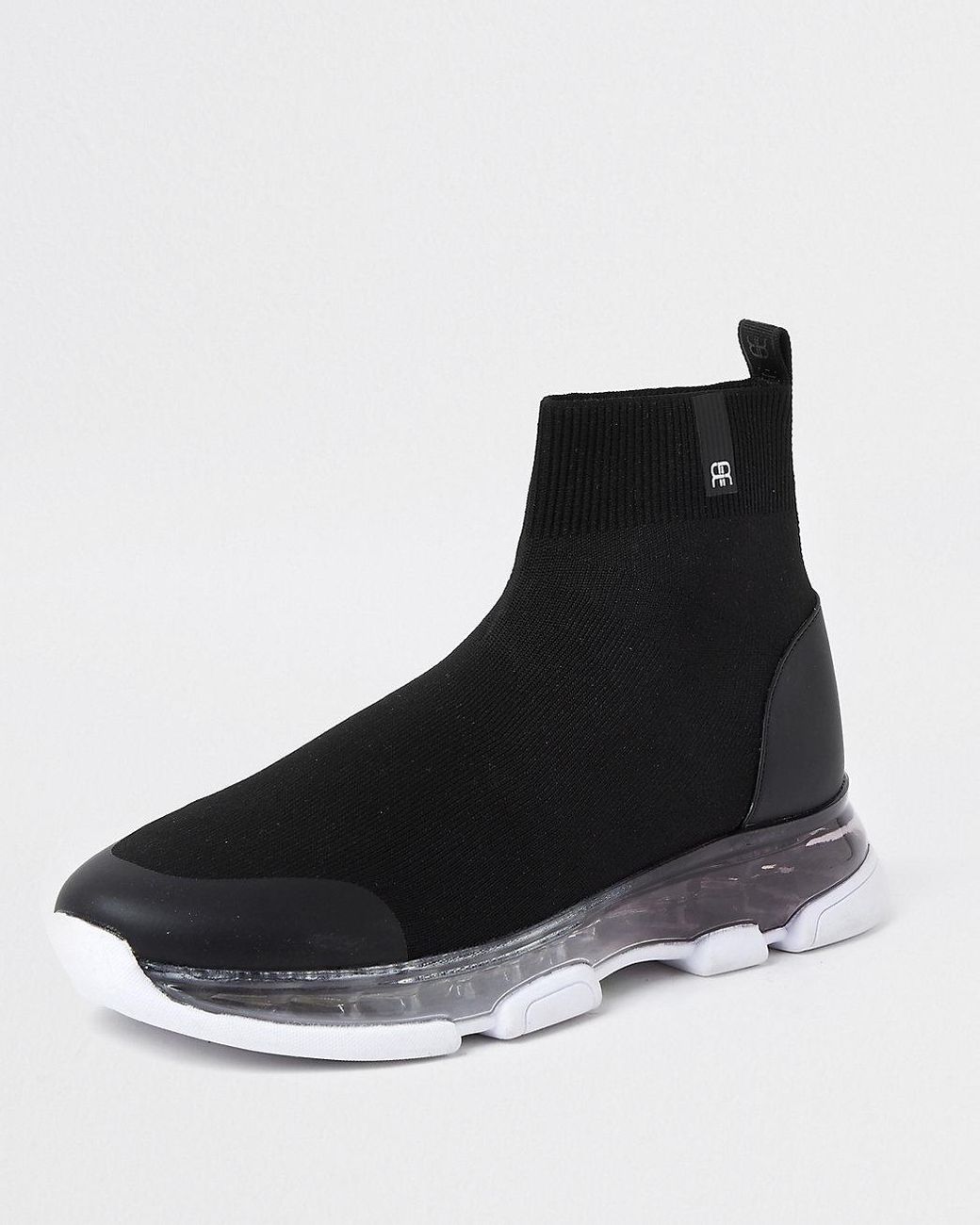 River Island Black Bubble Sole Knitted Sock Sneakers for Men | Lyst