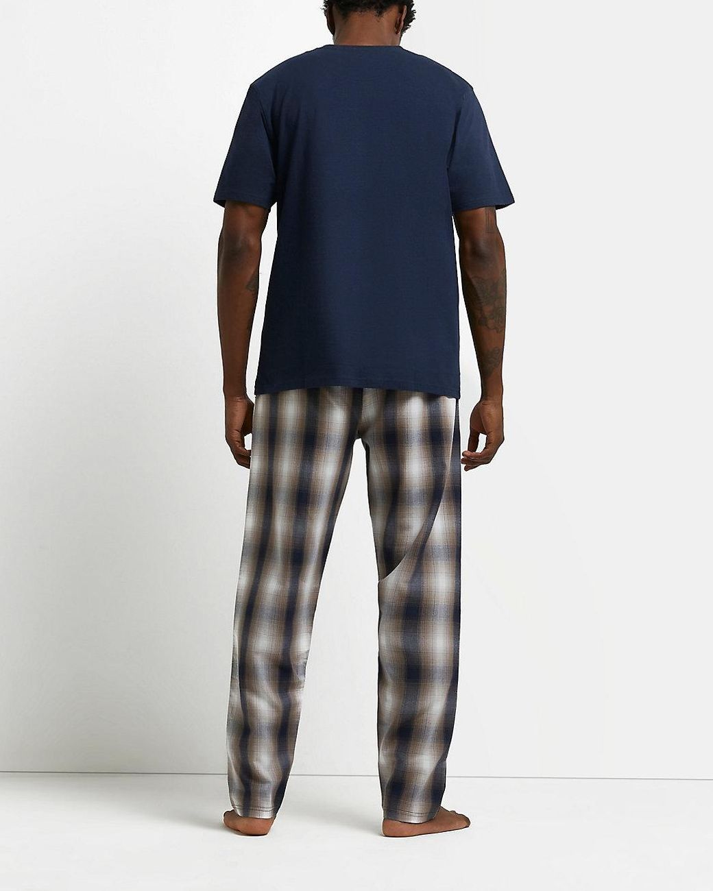 River Island Navy Check Jogger Pyjama 