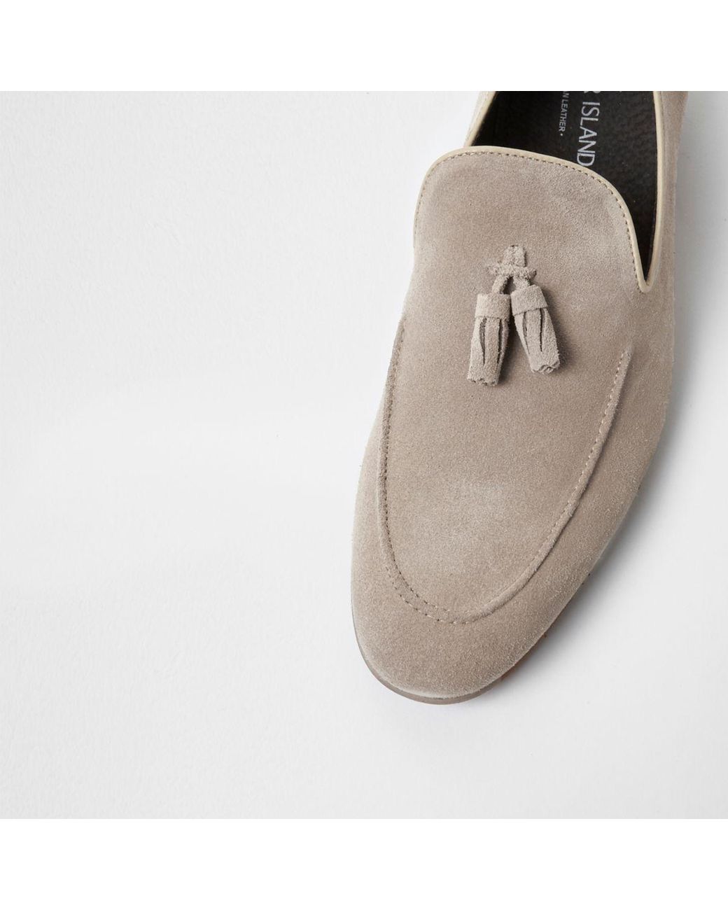River Island Stone Suede Tassel Loafers 