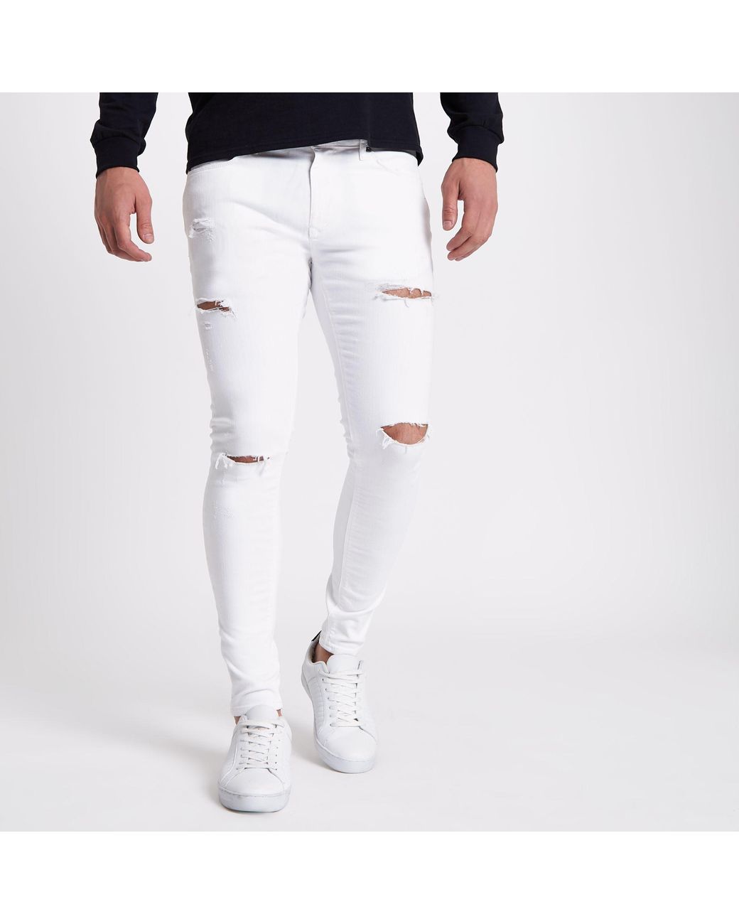 River Island Ripped Ollie Super Skinny Jeans in White for Men | Lyst UK