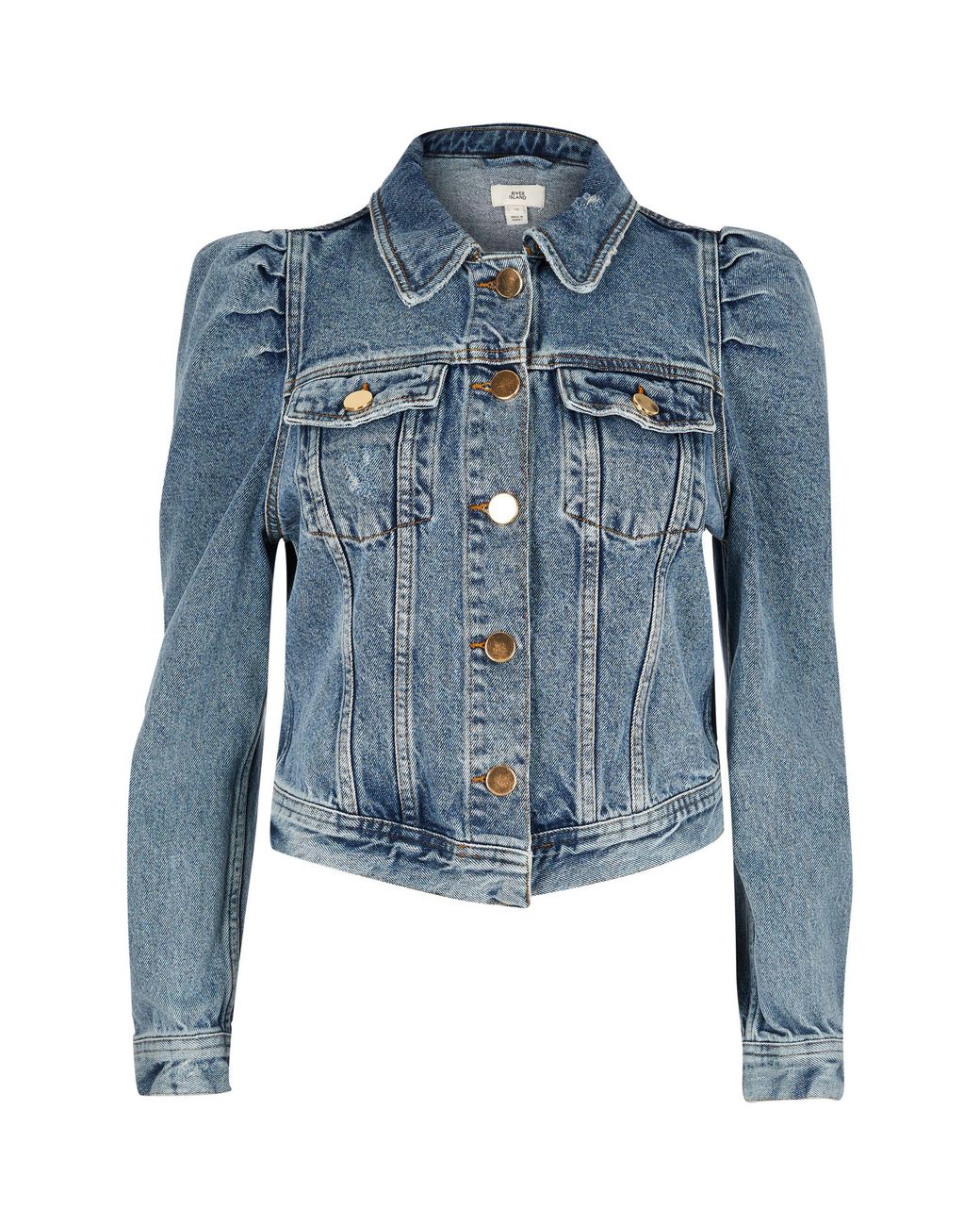 River Island Petite Puff Sleeve Denim Jacket in Blue | Lyst